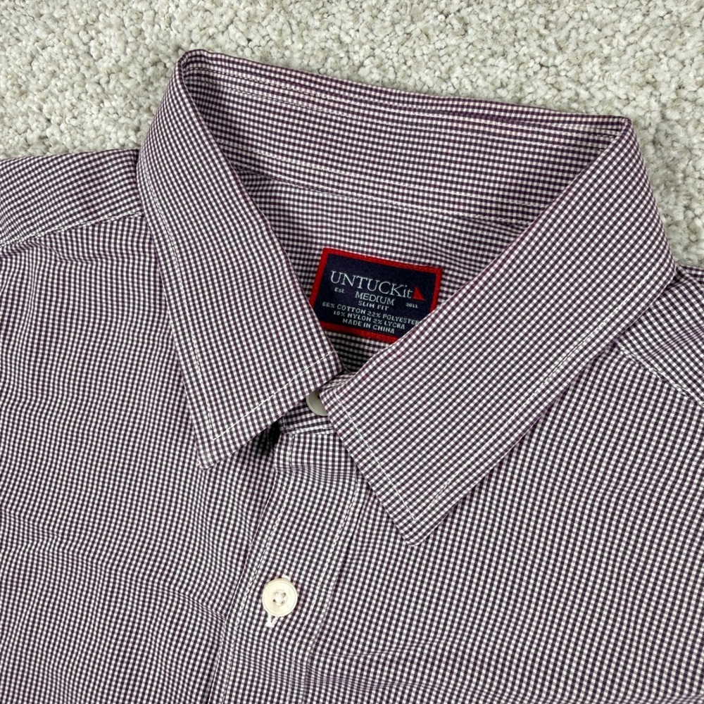 UNTUCKit Button Down Shirt Mens Medium Purple Gingham Slim Fit Long Sleeve